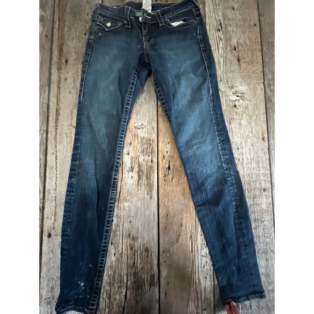True Religion Skinny Jeans‎ Dark Wash Low Rise Contrast Stitch Made in USA 26